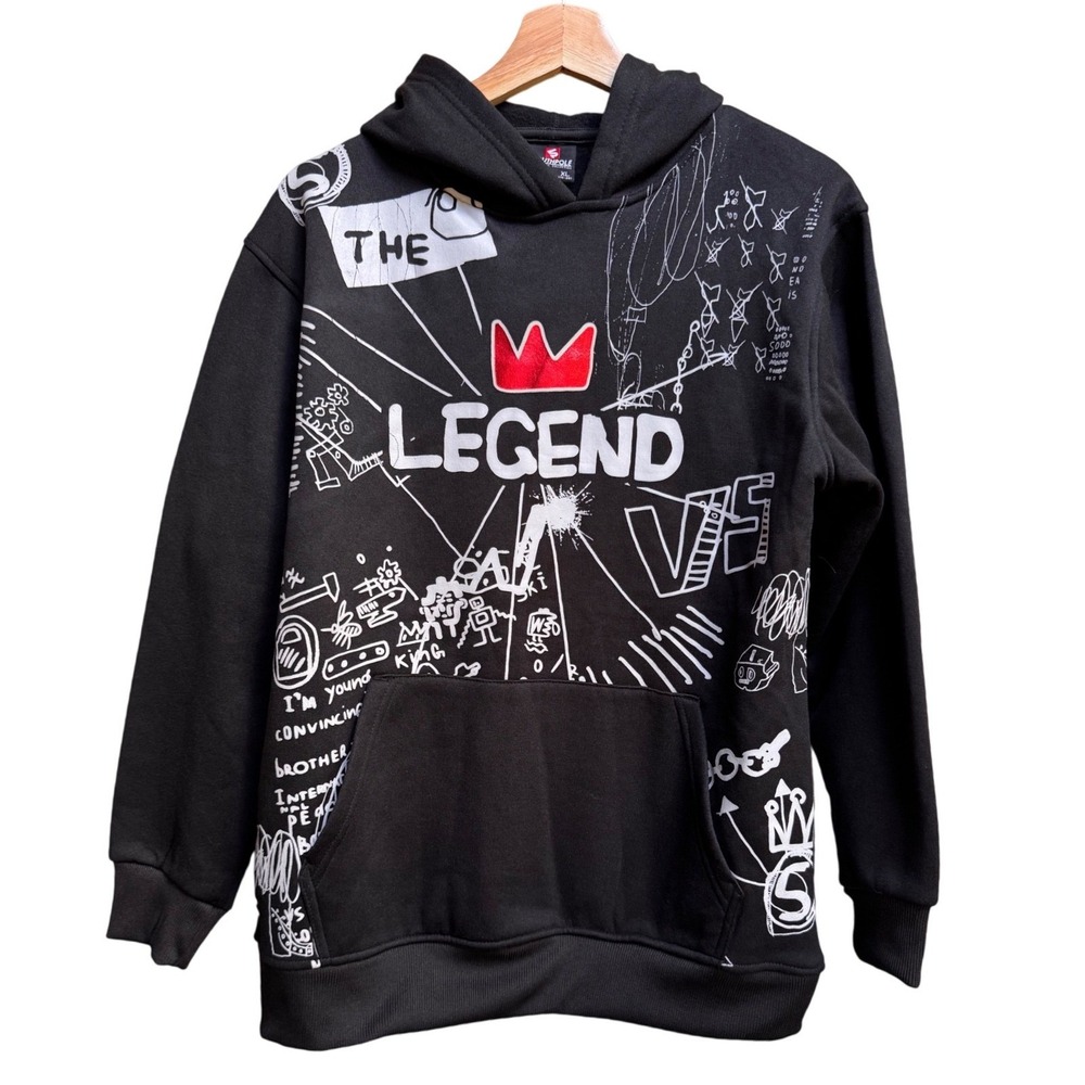 Southpole Kids Y2K Graphic Hoodie Black The Legend XL Boys Basquiat Crown Art
